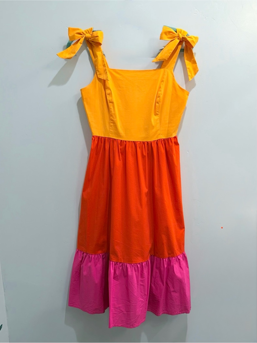Marc New York Colorblock Tiered Midi Dress Sunset Yellow Orange Pink Bows M - Picture 6 of 14